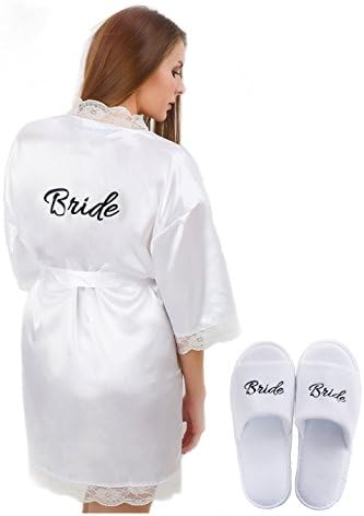 Womens Bridal Robe with 'Bride' Print on Back and Free Bridal Slippers