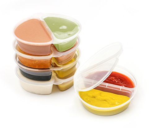 Two-Compartment Condiment Containers w/ Attached Lid (50-Pack, 3.5 oz.) Bento | Portion Cups | Stackable, Reusable Snack Boxes | Individual Use for Work, School, Home, Travel - Thumbnail 6