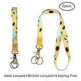 Neck and Wristlet Lanyard Keychain Holder with 4 Free Keyring (Sunflower)