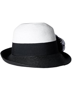 Women's Black and White Cloche with Flower Pin Hat