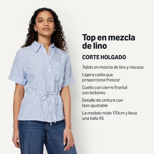 Amazon Essentials Women's Wide Sleeve Linen Blend Loose Fit Adjustable Waist Shirt