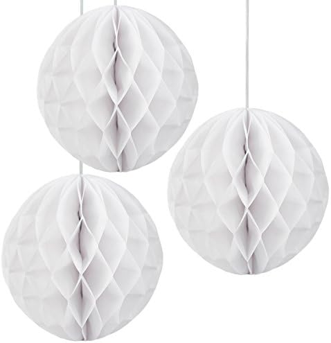 Floral Reef Set of 3 - 8" White Tissue Paper Honeycomb Ball Pom Pom Flower Hanging Home Decoration Party Wedding