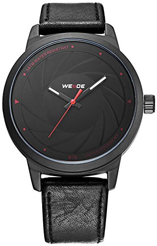 VOEONS Men's Black Genuine Leather Classic Watch Waterproof Analog Quartz Wrist Watches for Men
