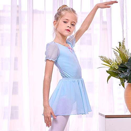 MHJY Girls Ballet Dance Leotard with Separated Skirt Kids Ballet Tutu Dress Dancewear Leotard Dress Blue - Thumbnail 3