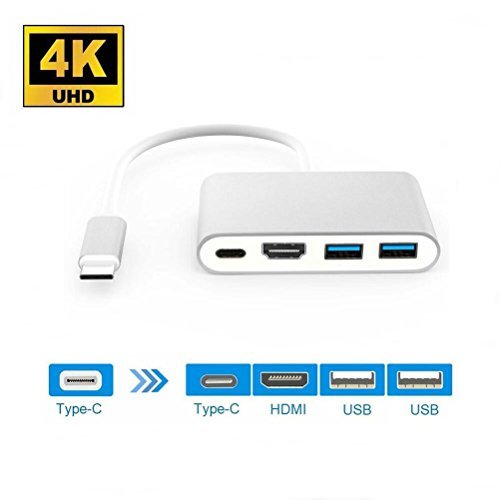 HuDieM USB-C to HDMI Adapter, USB 3.1 Type C to HDMI 4K Multiport AV Converter with 2 USB 3.0 Port and USB C Charging Port for Chromebook Pixel/ Macbook/ Dell XPS13/ Samsung Galaxy s8/s8 Plus (Silver) HuDieM USB-C to HDMI Adapter, USB 3.1 Type C to HDMI 4K Multiport AV Converter with 2 USB 3.0 Port and USB C Charging Port for Chromebook Pixel/ Macbook/ Dell XPS13/ Samsung Galaxy s8/s8 Plus (Silver)