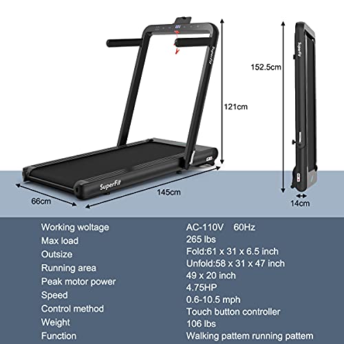 GYMAX Under Desk Folding Treadmill, 4.75HP 2 in 1 Running Walking