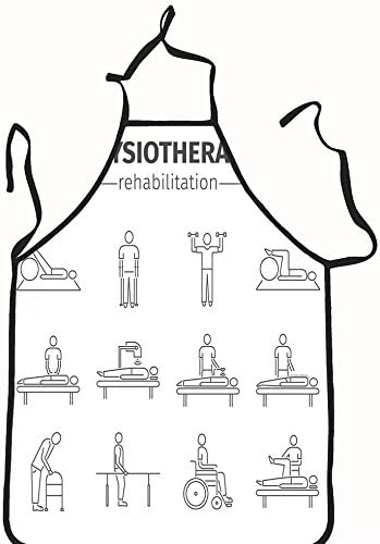 chanrancase tailored apron thin line icons for physiotherapy rehabilitat Children, unisex kitchen apron, adjustable neck for barbecue 26.6x27.6+10.2(neck) INCH
