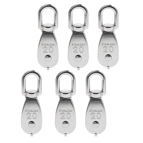 Nxtop Stainless Steel Wire Rope Crane Pulley Block M20 Lifting Crane Swivel Hook Single Pulley Block Hanging Wire Towing Wheel 6Pcs