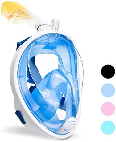 Full Face Snorkel Mask for Kids and Adults - Anti-Fog and Anti-Leak Easy Breath Snorkeling Gear - Dive Scuba Mask with 180 Panoramic View and Detachable Action Camera Mount