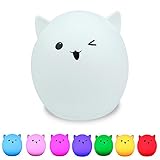 niceEshop(TM) Portable Silicone LED Colorful Baby Night Light, USB Rechargeable Children Night Lamp with Warm White, 7-Color Breathing, Single Color 3 Lighting Modes for Kids Adults Bedroom(A)