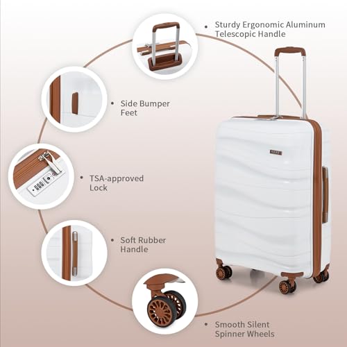 KONO Large 75 cm Lightweight Hard Trolley Polypropylene Suitcase with TSA Padlock and 4 Wheels (Cream White)