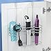 mDesign Hair Dryer Holder - Over Door Rack for Heated Tool and Hair Dryer Storage - Hanging Basket and Stand - Silver