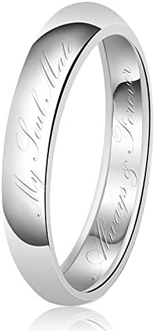 4mm My Soul Mate Always &amp; Forever Engraved Classic Sterling Silver Plain Wedding Band Ring, Size 8