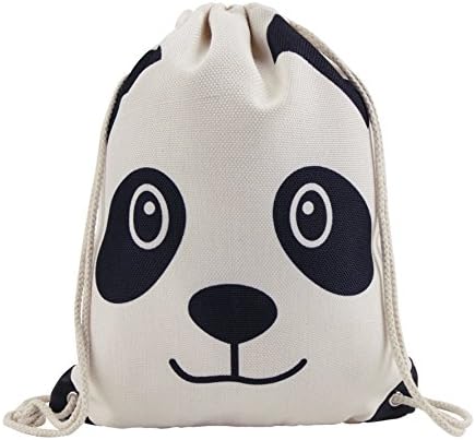 PokeyP Print Drawstring Backpack Rucksack Shoulder Bags Gym Bag (Animals,foods)15"x11" (White Panda)
