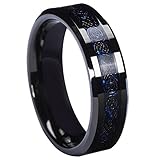 Queenwish 6mm Black Celtic Dragon Tungsten Carbide Ring Blue Carbon Fibre Weddig Band Size 6-13