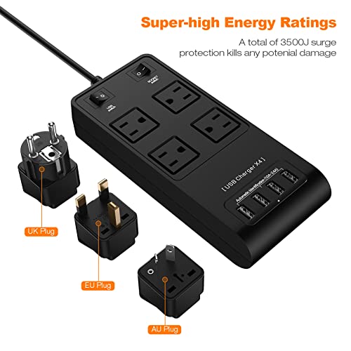 Power Strip USB, with 4 AC Outlets and 4 USB Charging for Smartphone Tablets Home, Office, Hotel, Cruise Ship, 6 Feet Long Cord