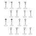 FIBO STEEL 16 Pcs 16G Clear Bioflex 2MM CZ Labret Monroe Lip Ring Helix Stud Earrings Body Jewelry Piercing