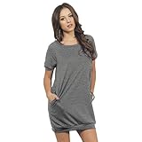 Women's Scoop Neck Short Sleeve Ponte Knit Casual T-Shirt Dress with Pockets