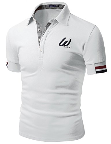 Doublju Mens Striped Good V-Neck White Shirt,Large