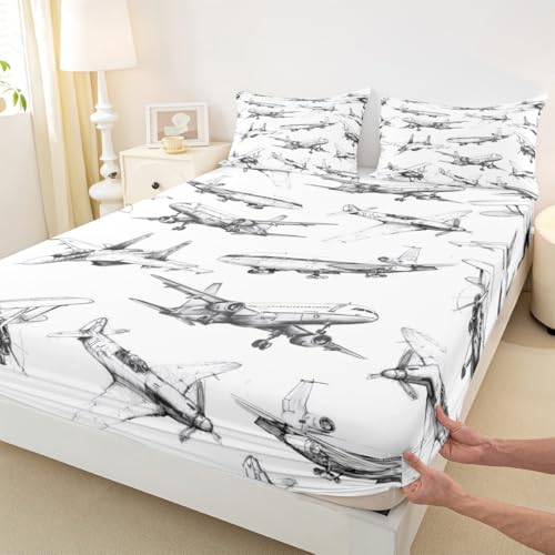 Fitted Sheet Set Full Size Airplane Toddler Bedding