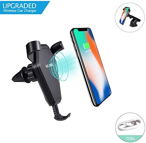 Wireless Car Charger Qi Fast Charger Air Vent Phone Holder Suction Mount for iPhone X, 8/8 Plus Samsung Galaxy S8, S7,S6/S7 Edge, Note 8 5 &amp; Qi Enabled Devices