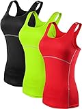 Neleus Women's 3 Pack Dry Fit Compression Long Tank Top Athletic Shirts,3 Pack:Black,Green,Red,Large