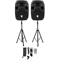 Rockville RPG122K Dual 12" Powered Speakers, Bluetooth+Mic+Speaker Stands+Cables