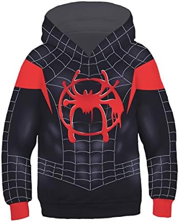 Newhui Teens Kids Miles Morales Cosplay Peter Parker Spider Hoodie Pullover