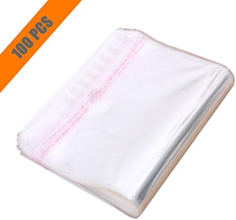 UQueen 100pcs Clear Plastic Clothing Bakery Candle Soap Cookie Packaging Flat Cello/cellophane Treat OPP Expose Adhesive Sticker Bags Cases (13”×9”)