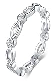 BORUO 925 Sterling Silver Ring, Cubic Zirconia CZ Diamond Eternity Engagement Wedding Band Ring