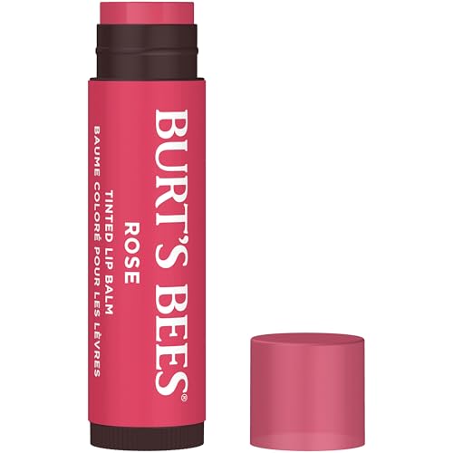 BURT’S BEES LIP TINT BALM, LONG LASTING 2 IN 1 DUO TINTED BALM FORMULA, COLOR INFUSED WITH HYDRATING SHEA BUTTER FOR A NATURAL LOOKING BUILDABLE FINISH, ROSE, 1 TUBE