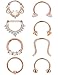 ORAZIO 8PCS 16G 316L Stainless Steel Septum Hoop Nose Ring Horseshoe Rings Daith Piercing Jewelry Diameter 8MM 10MM (B:Rose Gold Tone Diameter 8MM)