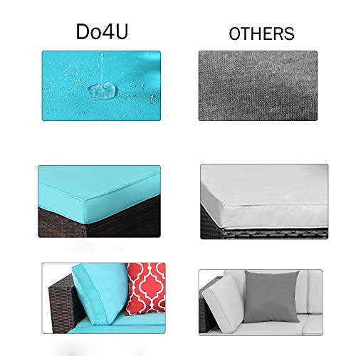Do4U 5-Piece Patio Furniture Sets All-Weather Outdoor Sectional Sofa with Turquoise Cushion and Glass Table - Thumbnail 2