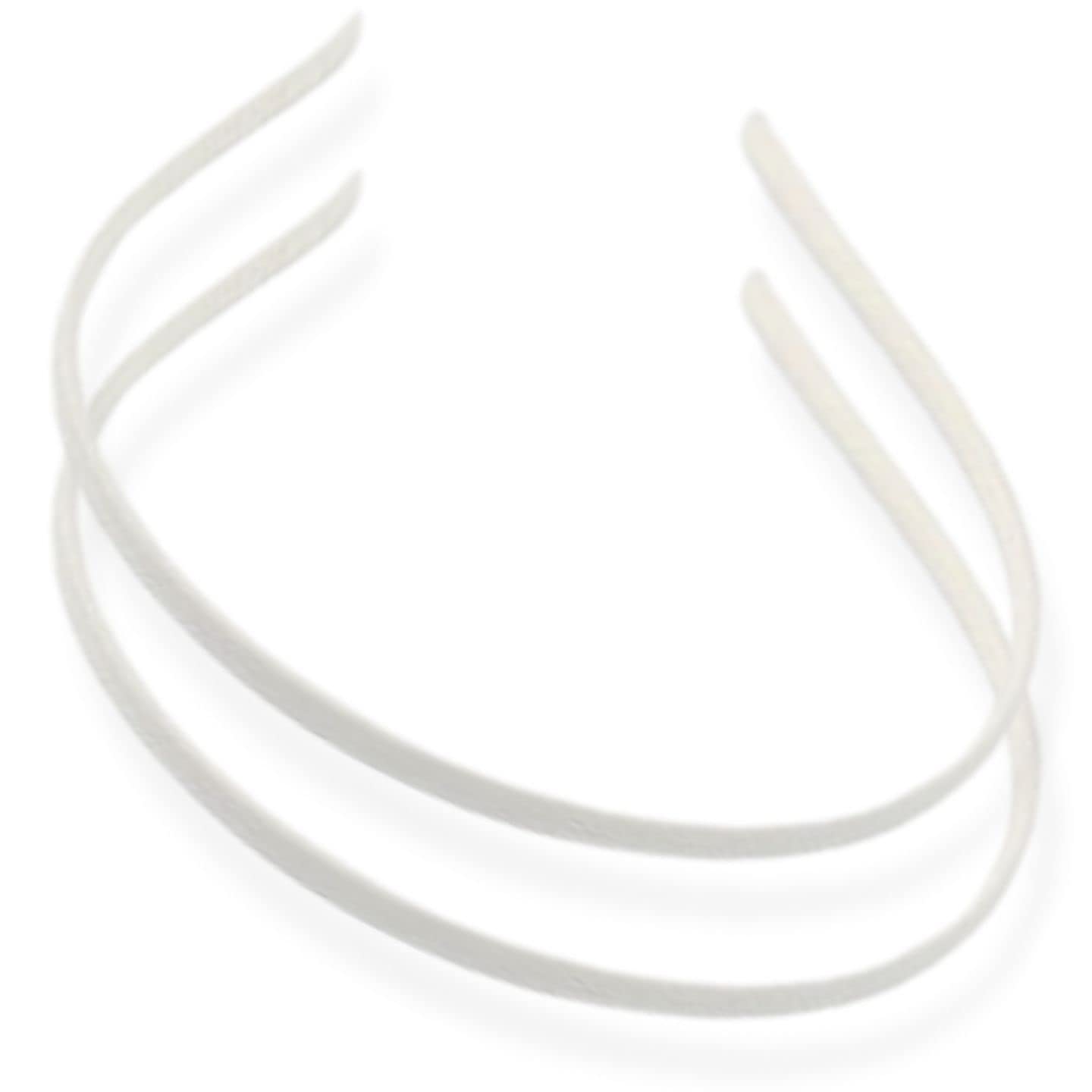 Topkids Accessories 2x Thin Satin Covered Metal Headbands Hair Bands Alice Bands Ribbon Wrapped Hairbands Head Bands Adult Women Girls Black White Pink Fuchsia (White) — image 1