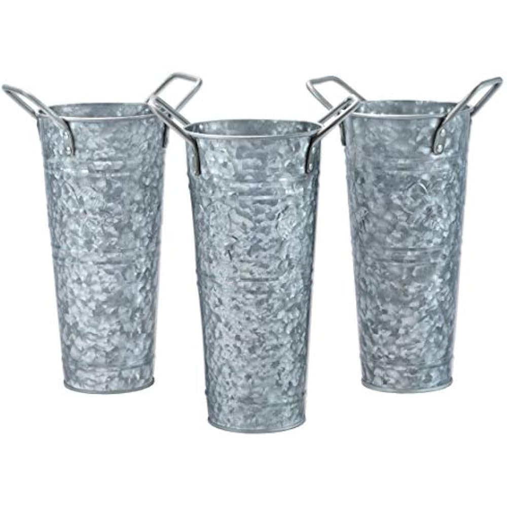French Flower Bucket Galvanized Vase &ndash 9&rdquo Set Of 3 By