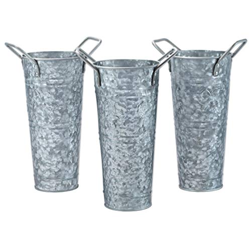 WH Galvanized Metal Farmhouse Flower Vases 9 Inch, Set of 3 Rustic