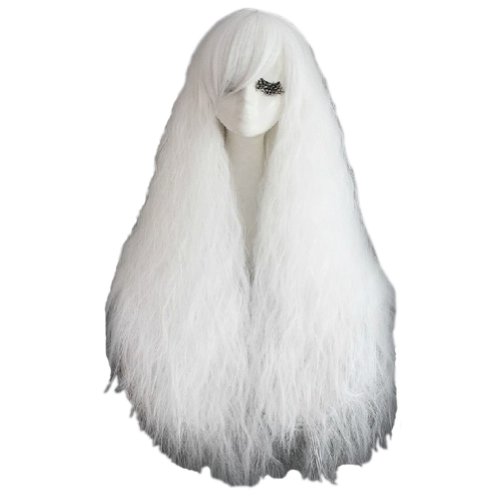 New Fashion 70CM Long Wild-Curl Fluffy Healthy Cosplay Wigs White Full Hair Wigs
