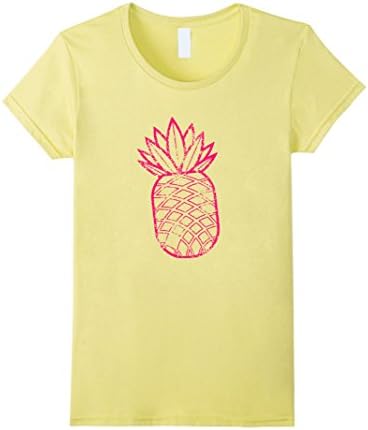 Womens Cute Pineapple T-Shirt Womens Pink Printed Yellow Tees Large Lemon