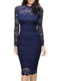 Miusol Women's Retro Floral Lace Long Sleeve Slim Evening Cocktail Mini Dress