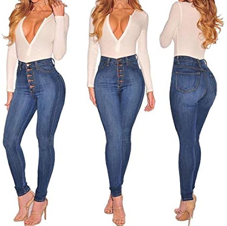 Pantalones Jeans Skinny De Mujer Cintura Alta Elasticos Vaqueros