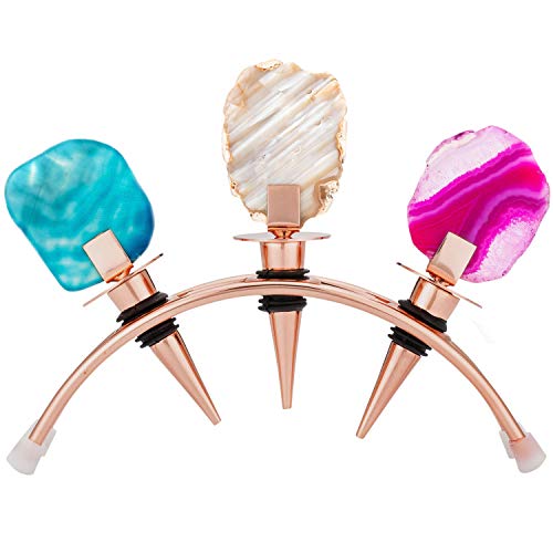 Photo 1 of Wine Stoppers, Decorative Wine Bottle Stoppers with Rose Gold stand. Set of 3 Crystal Wine Corks, Stainless steel Champagne Toppers, Wine accessories, gift and more by Wanda Living