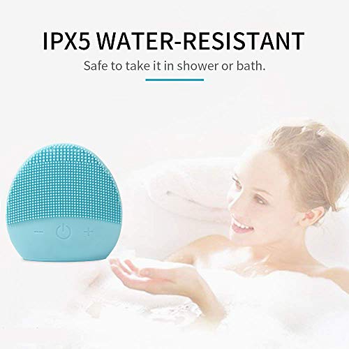 Mini Silicone Facial Cleansing Brush - FEITA Waterproof Silicon Face Cleaner and Electric Masager System for All Skin Types (Blue)