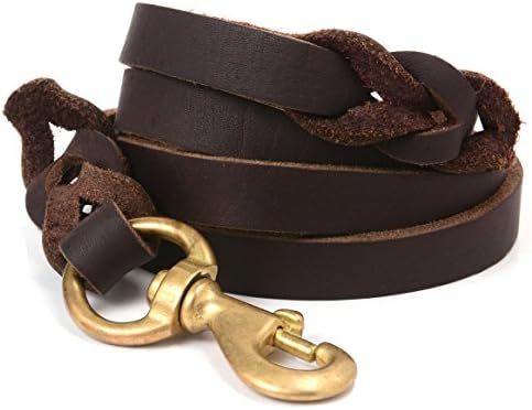 Sindello Braided Leather Dog Leash Pet Walking Training Lead 6 foot Long Heavy Duty Leashes For Small Medium Large Dogs Durable Copper Hook(3/4 INCH 6FT)