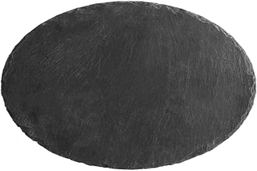 H&H Ardesia – Set 6 Piatti Rotondi in Ardesia Nera, Ø 25 cm, con Piedini Antiscivolo