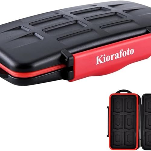 Kiorafoto Soporte Profesional Impermeable y a Prueba de Golpes almacena la Cubierta Protectora de la Tarjeta de Memoria SD sdhc sdxc TF, con Gancho y Anillo de 12 Tarjetas SD y 12 Tarjetas SD Micro