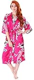 Simplicity Women's Classic Satin Peacock Floral Print Kimono Style Robe w/ Pockets