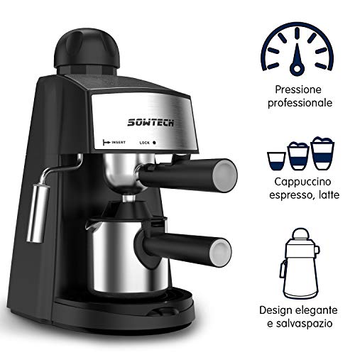 SOWTECH Espresso maschine, 3,5 Riegel, 4 Tassen, Dampfgarer, Kaffeemaschine, Cappuccino-Maschine mit Milchaufschäumer… – Bild 3