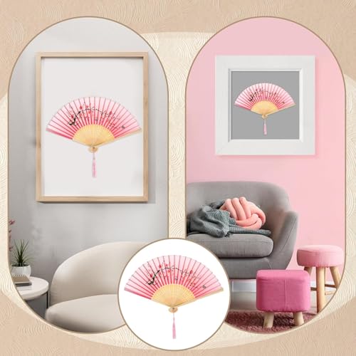 Chinese Folding Fan, Vintage Bamboo Hand Fan with Silk Tassel, Traditional Handheld Fans for Women, Wedding Dance Photo Props & Home Decors, Foldable Retro Design (32cm, Rose Pink)
