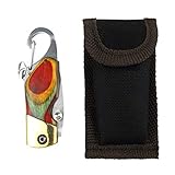 Z-one Mini Keychain Knife - Concealed Chain Knife Box Cutter for Keychain or Bottle Opening Outdoor Rescue Tactical Pocket Knife with Wooden Handle Red