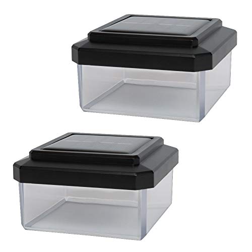 Solar Fence Post Light (2 Pack) – Modern Outdoor Post Cap Lights for Wood Fence Deck Backyard Garden and Patio, Fits 4×4 Wood Post – Warm White SMD LEDs, Waterproof, Solar Powered, Black by Solucent